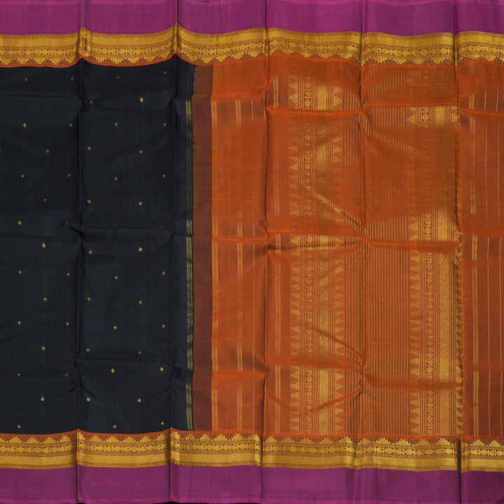 Hayagrivas Handloom Black Kanjivaram Silk Saree with Magenta Border KBD1800B2-1