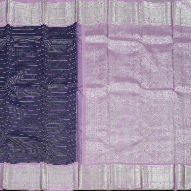Hayagrivas Handloom Midnight Blue Kanjivaram Silk Saree with Lavendar Border KBD1802B1-1