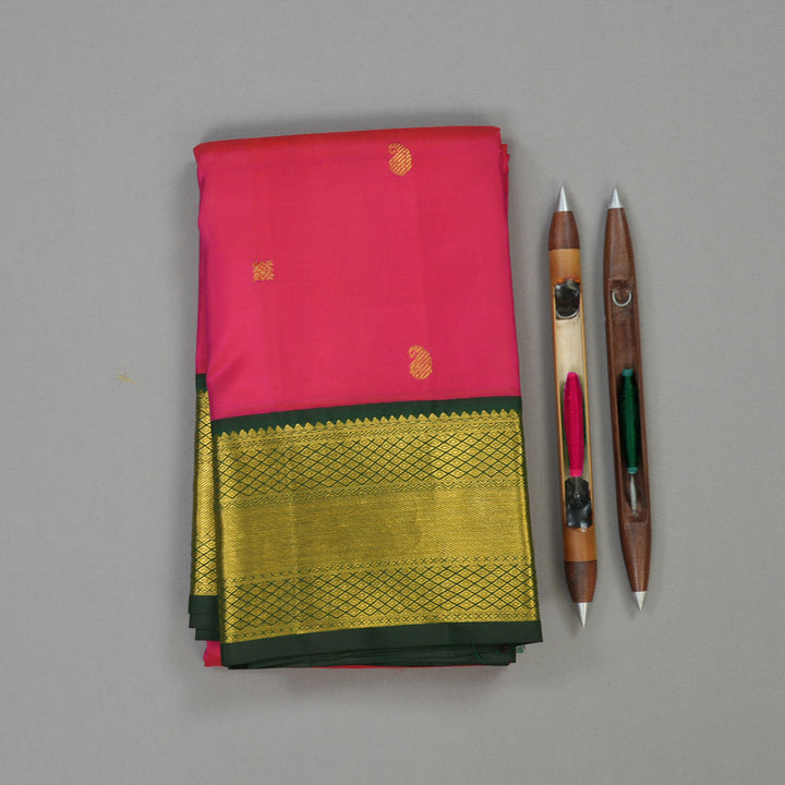 Hayagrivas Handloom Rani Pink Kanjivaram Silk Saree with Karum Pachai border KBD1803B1-1