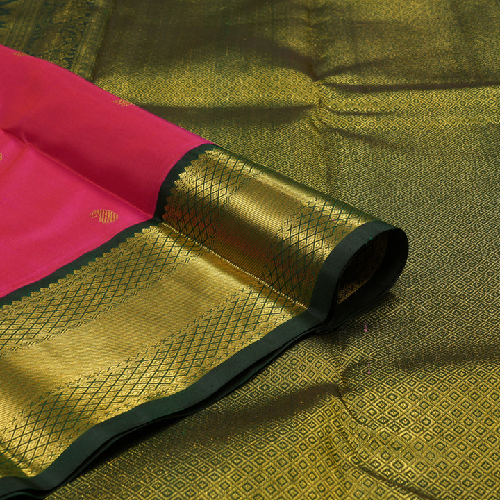 Hayagrivas Handloom Rani Pink Kanjivaram Silk Saree with Karum Pachai border KBD1803B1-1