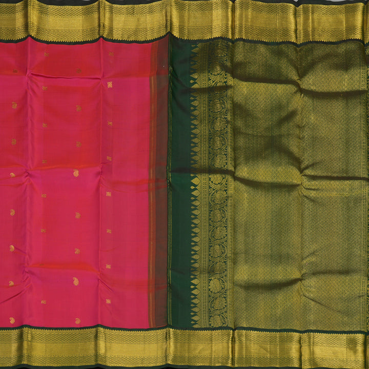 Hayagrivas Handloom Rani Pink Kanjivaram Silk Saree with Karum Pachai border KBD1803B1-1