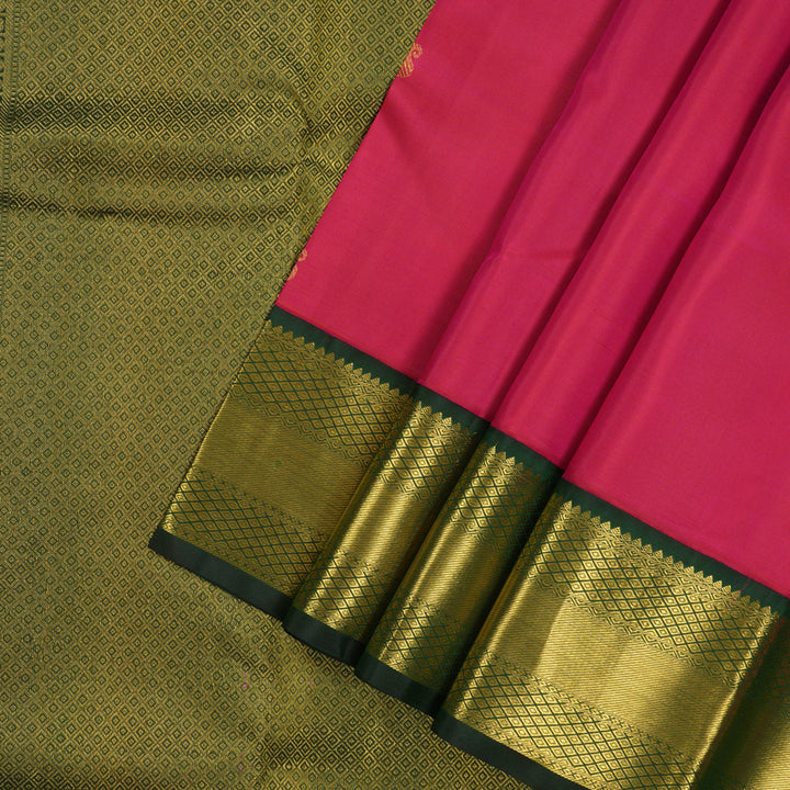Hayagrivas Handloom Rani Pink Kanjivaram Silk Saree with Karum Pachai border KBD1803B1-1