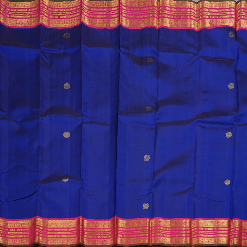 Hayagrivas Blue Handloom Kanjivaram Silk Saree with Orangish Pink Border KBD1803B2-1