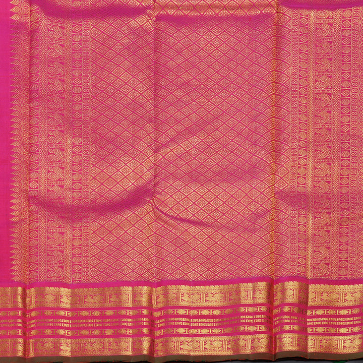 Hayagrivas Blue Handloom Kanjivaram Silk Saree with Orangish Pink Border KBD1803B2-1