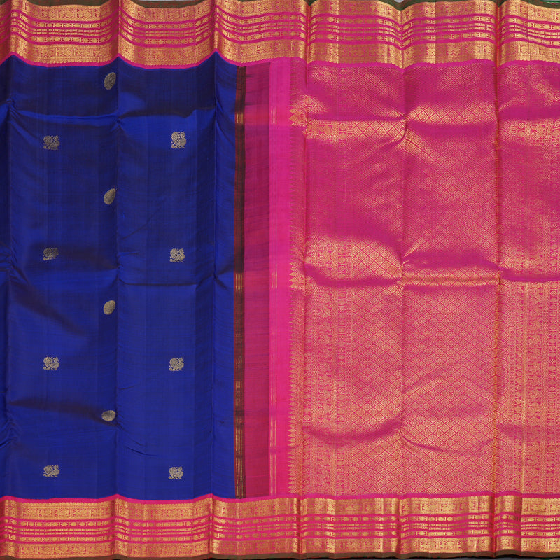 Hayagrivas Blue Handloom Kanjivaram Silk Saree with Orangish Pink Border KBD1803B2-1