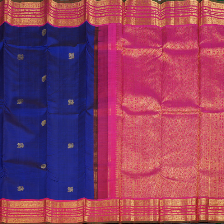 Hayagrivas Blue Handloom Kanjivaram Silk Saree with Orangish Pink Border KBD1803B2-1