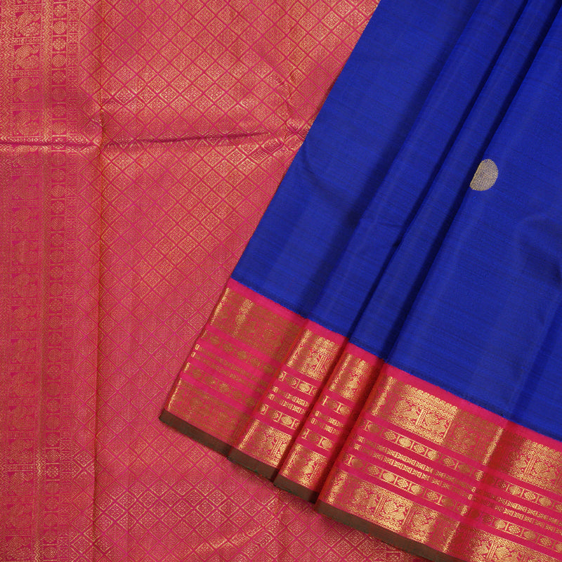 Hayagrivas Blue Handloom Kanjivaram Silk Saree with Orangish Pink Border KBD1803B2-1