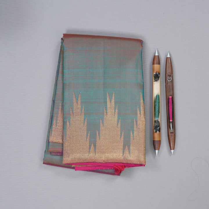 Hayagrivas Dual Tone (Sky Blue With Pink) Handloom Kanjivaram Silk Saree with Temple Border with KBD1804B8-1