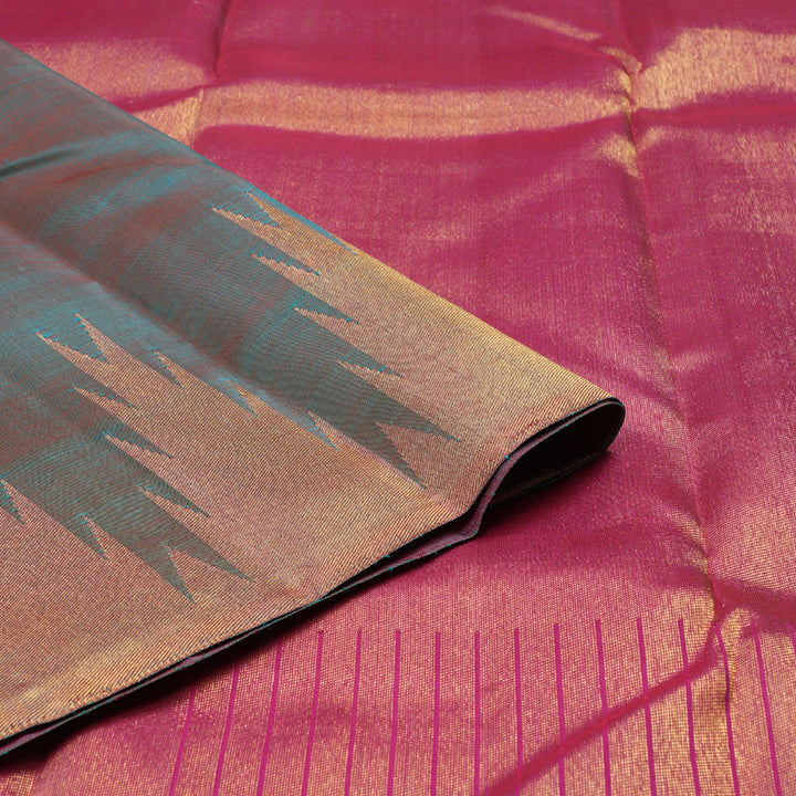 Hayagrivas Dual Tone (Sky Blue With Pink) Handloom Kanjivaram Silk Saree with Temple Border with KBD1804B8-1