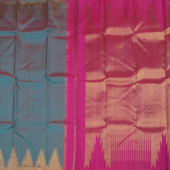 Hayagrivas Dual Tone (Sky Blue With Pink) Handloom Kanjivaram Silk Saree with Temple Border with KBD1804B8-1