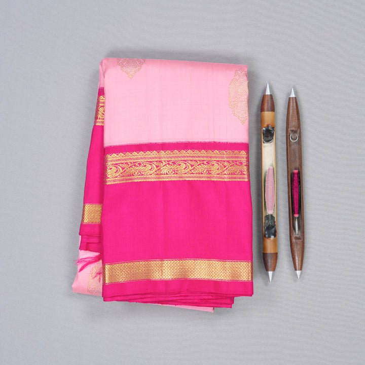 Hayagrivas Rose Pink Handloom Kanjivaram Silk Saree with Pink Border KBD1805B6-1