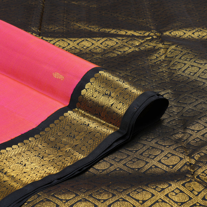 Hayagrivas Orangish Pink Handloom Kanjivaram Silk Saree with Black Border KBD1807B3-3