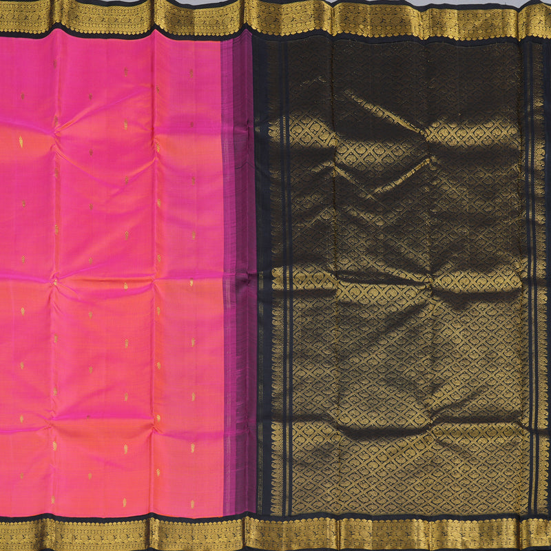Hayagrivas Orangish Pink Handloom Kanjivaram Silk Saree with Black Border KBD1807B3-3