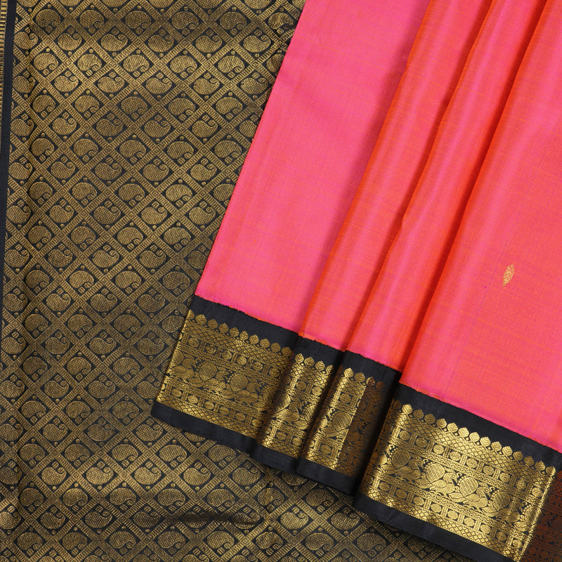 Hayagrivas Orangish Pink Handloom Kanjivaram Silk Saree with Black Border KBD1807B3-3
