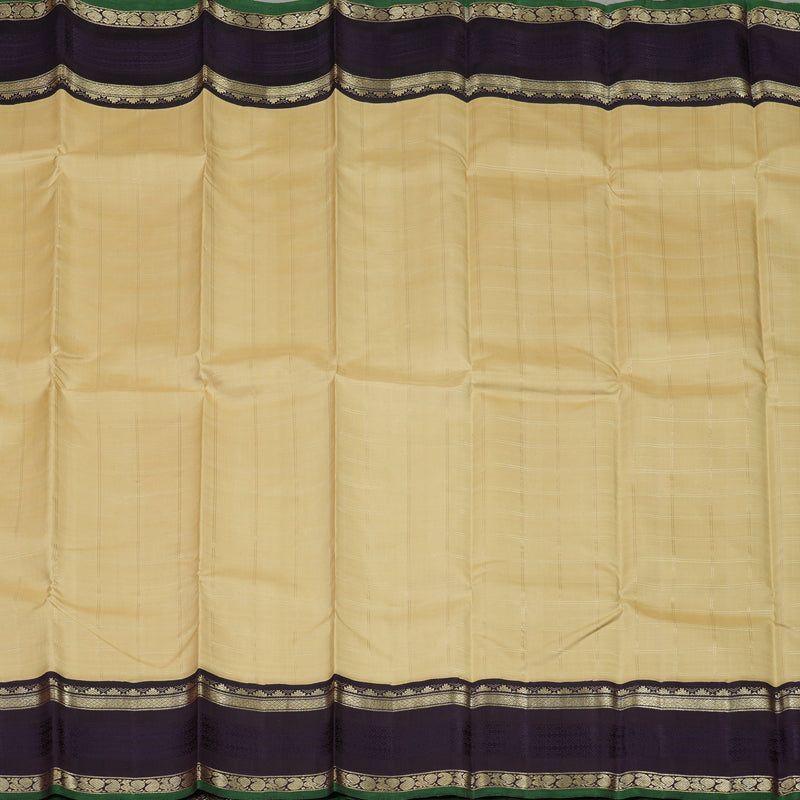 Hayagrivas Handloom Sandal Beige Kanjivaram Silk Saree with Midnight Blue Border KBD1808B10-1