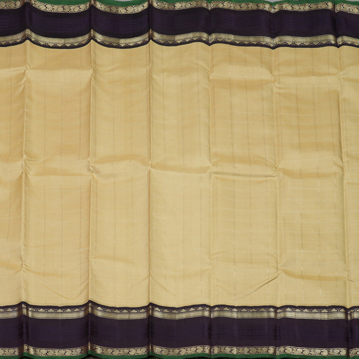 Hayagrivas Handloom Sandal Beige Kanjivaram Silk Saree with Midnight Blue Border KBD1808B10-1