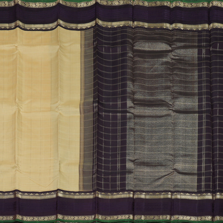 Hayagrivas Handloom Sandal Beige Kanjivaram Silk Saree with Midnight Blue Border KBD1808B10-1