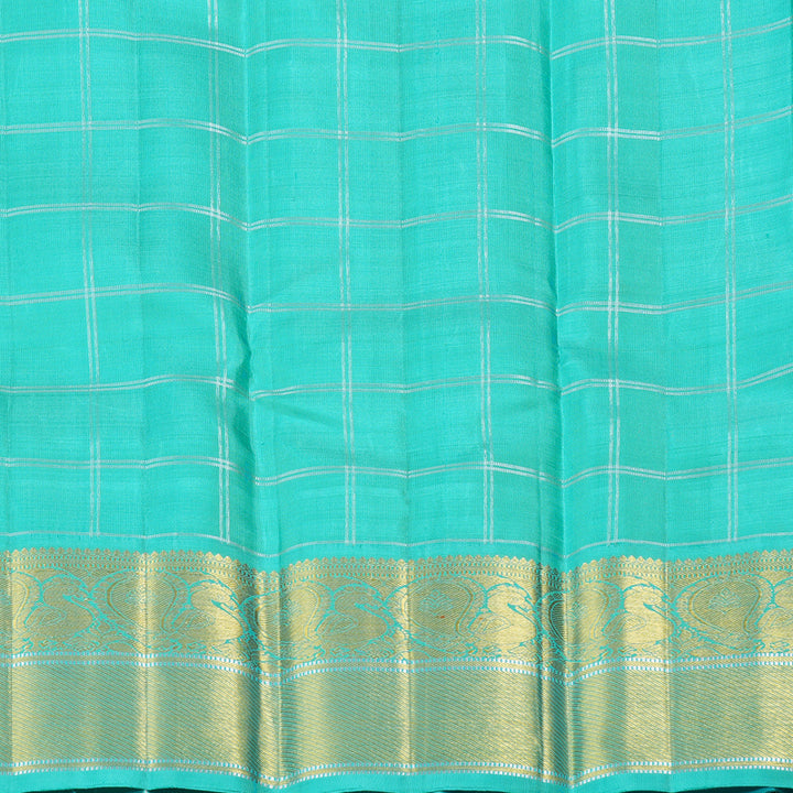 Hayagrivas Yellow Handloom Kanjivaram Silk Saree with Sea Blue Border with KBD1808B17-1