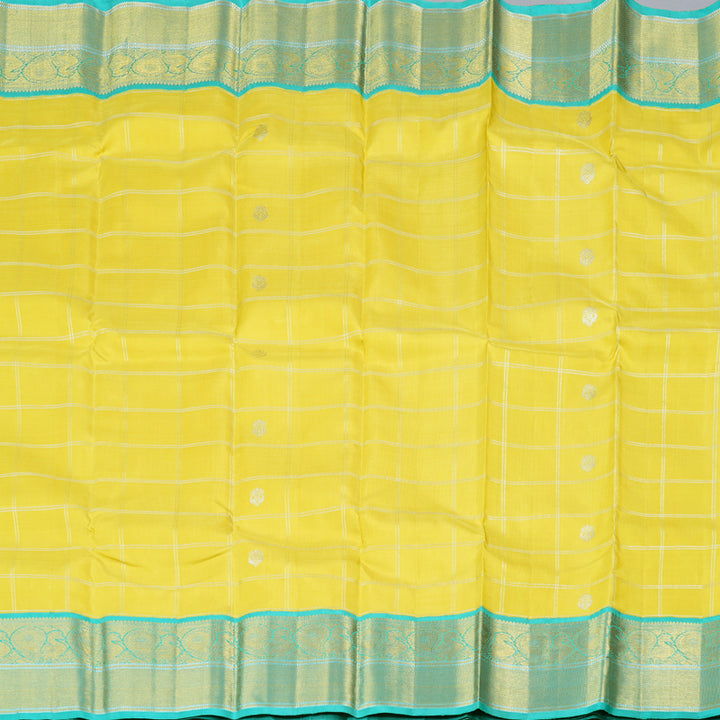 Hayagrivas Yellow Handloom Kanjivaram Silk Saree with Sea Blue Border with KBD1808B17-1