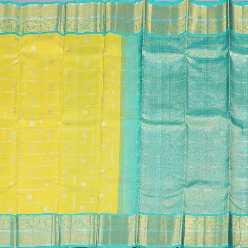 Hayagrivas Yellow Handloom Kanjivaram Silk Saree with Sea Blue Border with KBD1808B17-1