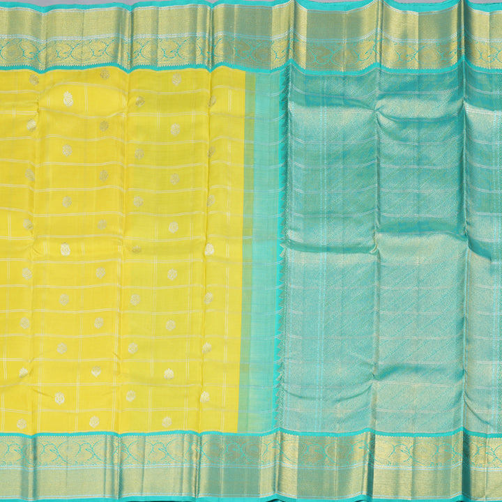 Hayagrivas Yellow Handloom Kanjivaram Silk Saree with Sea Blue Border with KBD1808B17-1