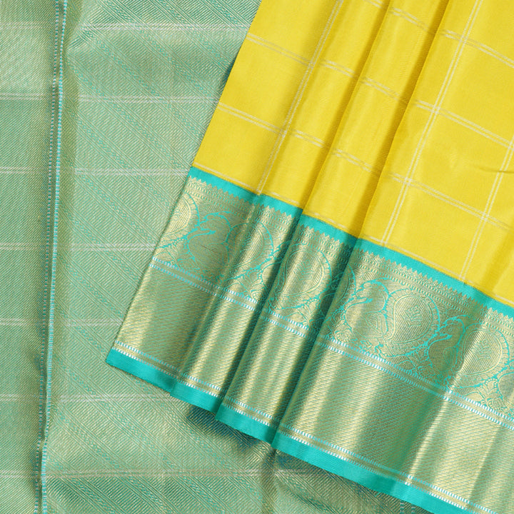 Hayagrivas Yellow Handloom Kanjivaram Silk Saree with Sea Blue Border with KBD1808B17-1