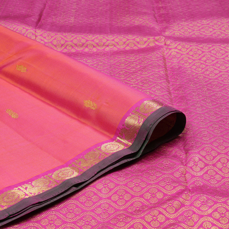 Hayagrivas Orangish Pink Handloom Kanjivaram Silk Saree with Pink Border KBD1808B20-1