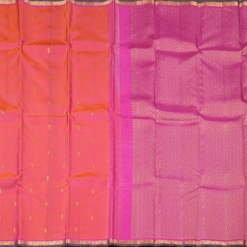 Hayagrivas Orangish Pink Handloom Kanjivaram Silk Saree with Pink Border KBD1808B20-1