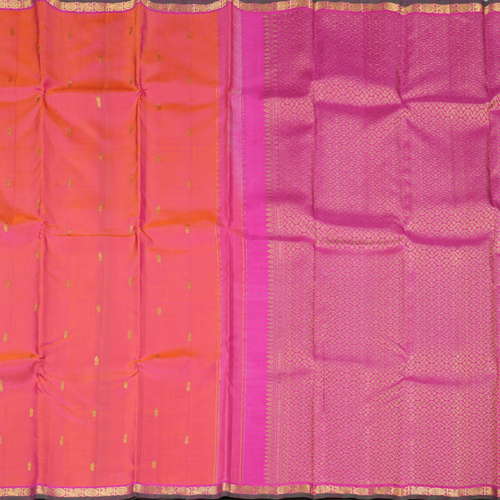 Hayagrivas Orangish Pink Handloom Kanjivaram Silk Saree with Pink Border KBD1808B20-1