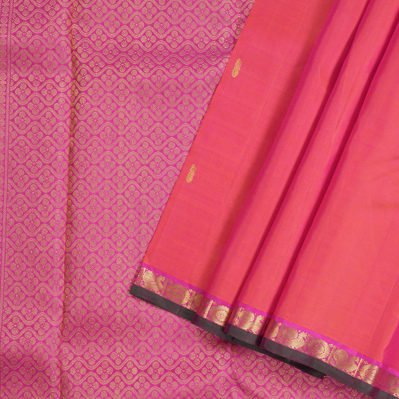 Hayagrivas Orangish Pink Handloom Kanjivaram Silk Saree with Pink Border KBD1808B20-1