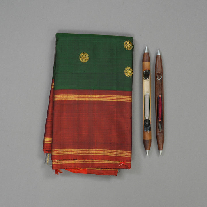 Hayagrivas Handloom Royal Grey Kanjivaram Silk Saree with Bottle Green & Maroon Border KBD1808B8-1