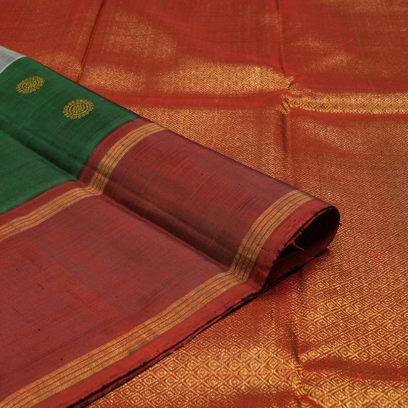 Hayagrivas Handloom Royal Grey Kanjivaram Silk Saree with Bottle Green & Maroon Border KBD1808B8-1