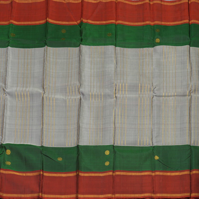 Hayagrivas Handloom Royal Grey Kanjivaram Silk Saree with Bottle Green & Maroon Border KBD1808B8-1