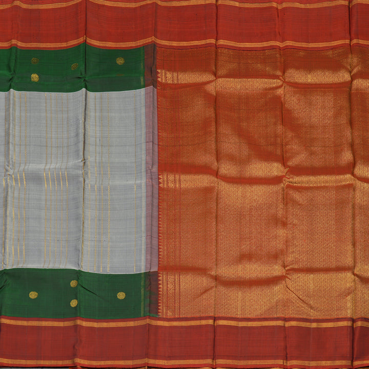 Hayagrivas Handloom Royal Grey Kanjivaram Silk Saree with Bottle Green & Maroon Border KBD1808B8-1