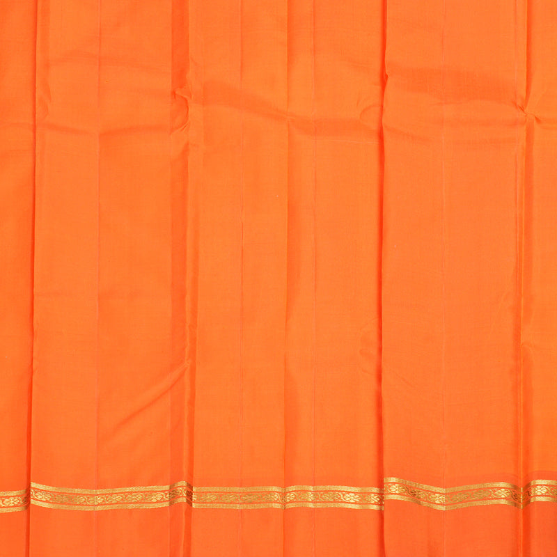 Hayagrivas White Handloom Kanjivaram Silk Saree with Orange Border KBD1812B2-2