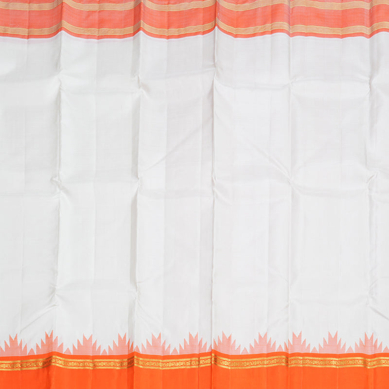 Hayagrivas White Handloom Kanjivaram Silk Saree with Orange Border KBD1812B2-2