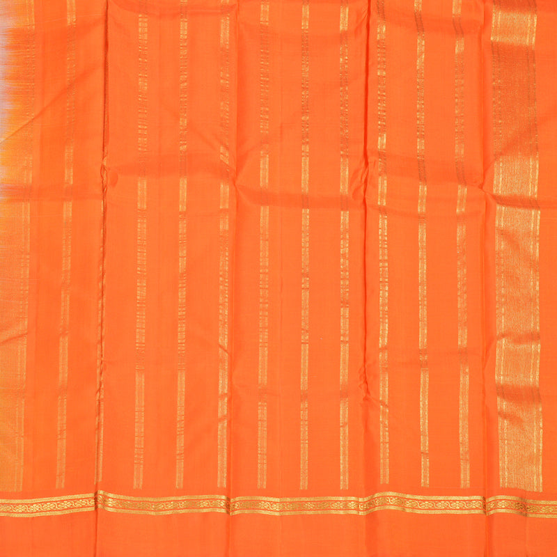 Hayagrivas White Handloom Kanjivaram Silk Saree with Orange Border KBD1812B2-2