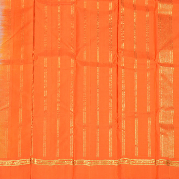 Hayagrivas White Handloom Kanjivaram Silk Saree with Orange Border KBD1812B2-2