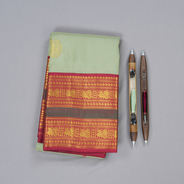 Hayagrivas Handloom Kanjivaram Silk Saree in Exquisite Light Pastel Green Color KBD1813B12-1