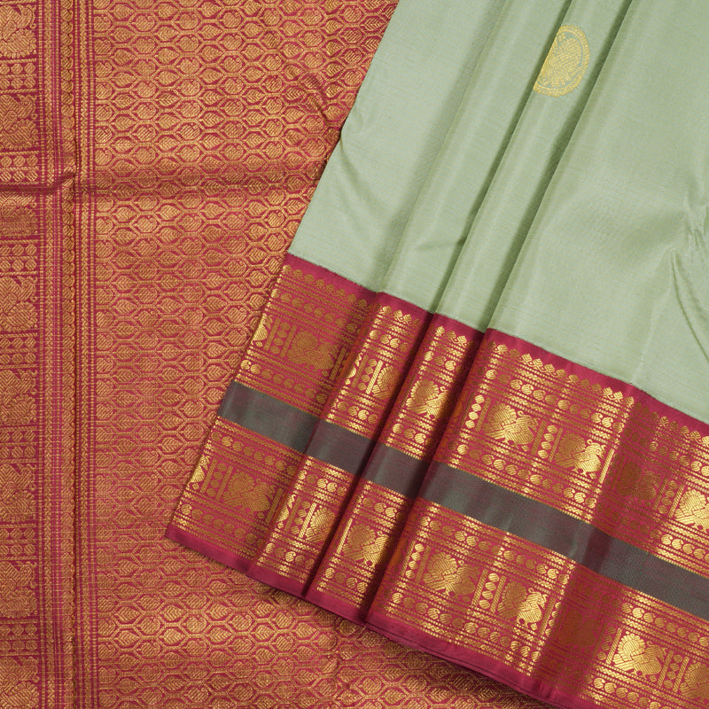 Hayagrivas Handloom Kanjivaram Silk Saree in Exquisite Light Pastel Green Color KBD1813B12-1