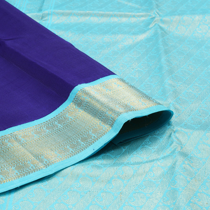 Hayagrivas Blue Handloom Kanjivaram Silk Saree with Sea Blue Border KBD1813B16-1