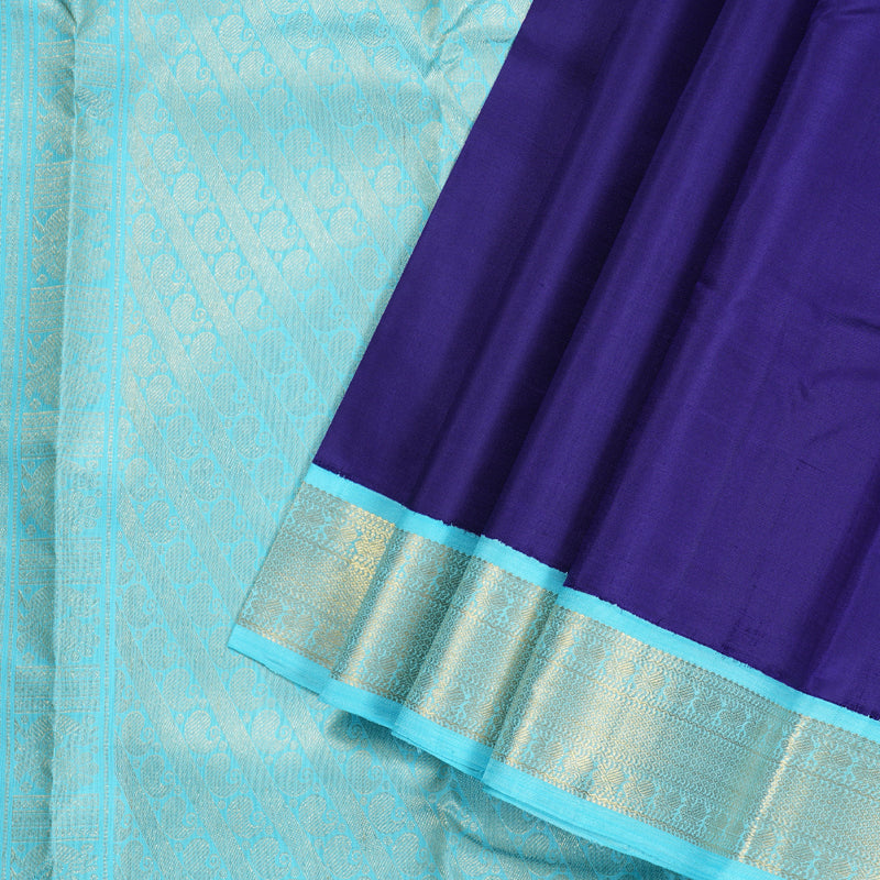 Hayagrivas Blue Handloom Kanjivaram Silk Saree with Sea Blue Border KBD1813B16-1