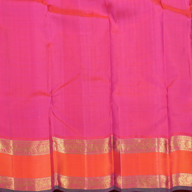 Hayagrivas White Handloom Kanjivaram Silk Saree with Reddish Pink Border KBD1813B2-1