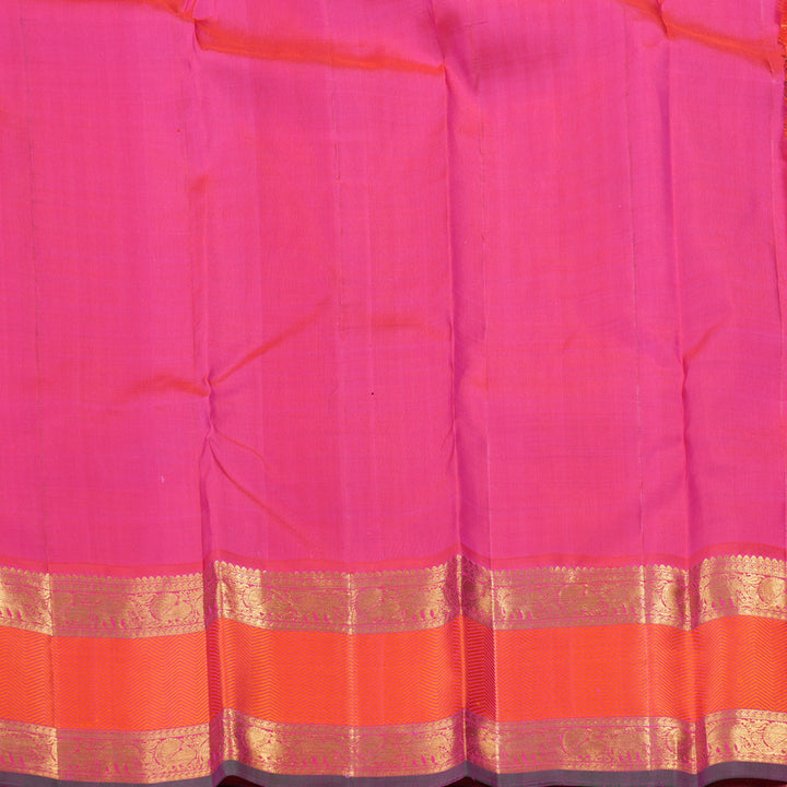 Hayagrivas White Handloom Kanjivaram Silk Saree with Reddish Pink Border KBD1813B2-1