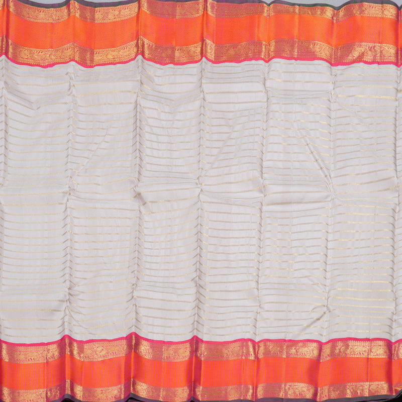Hayagrivas White Handloom Kanjivaram Silk Saree with Reddish Pink Border KBD1813B2-1