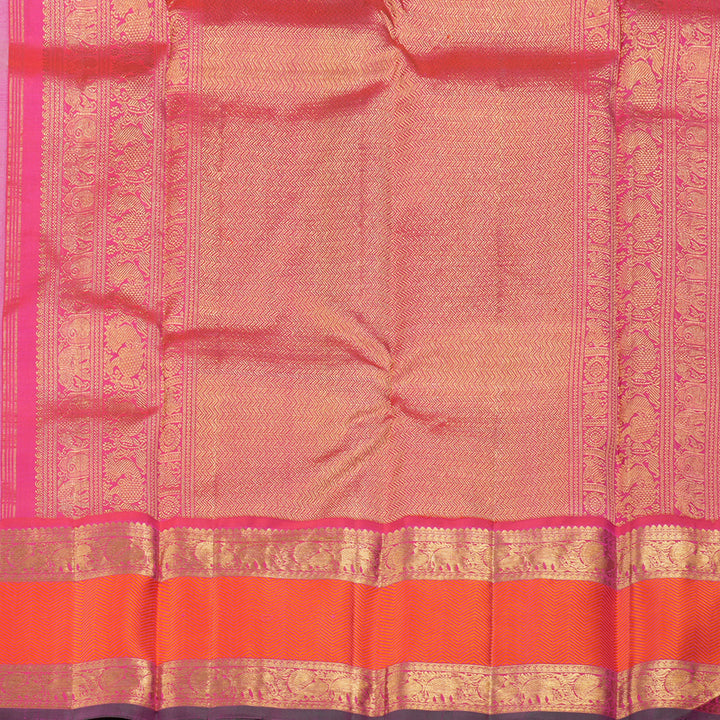 Hayagrivas White Handloom Kanjivaram Silk Saree with Reddish Pink Border KBD1813B2-1