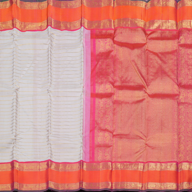 Hayagrivas White Handloom Kanjivaram Silk Saree with Reddish Pink Border KBD1813B2-1