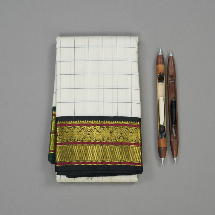 Hayagrivas Handloom Half White Kanjivaram Silk Saree with Ganga Jamuna border KBD1813B22-3