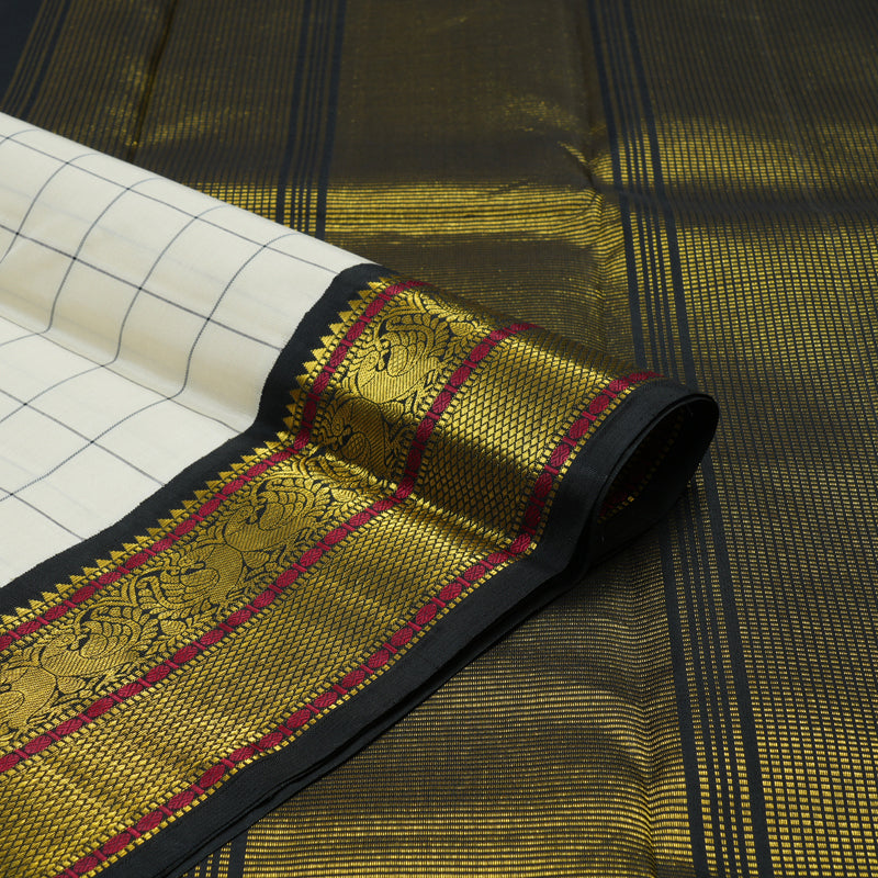 Hayagrivas Handloom Half White Kanjivaram Silk Saree with Ganga Jamuna border KBD1813B22-3