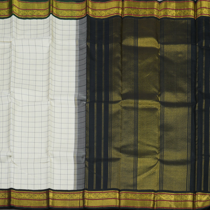 Hayagrivas Handloom Half White Kanjivaram Silk Saree with Ganga Jamuna border KBD1813B22-3